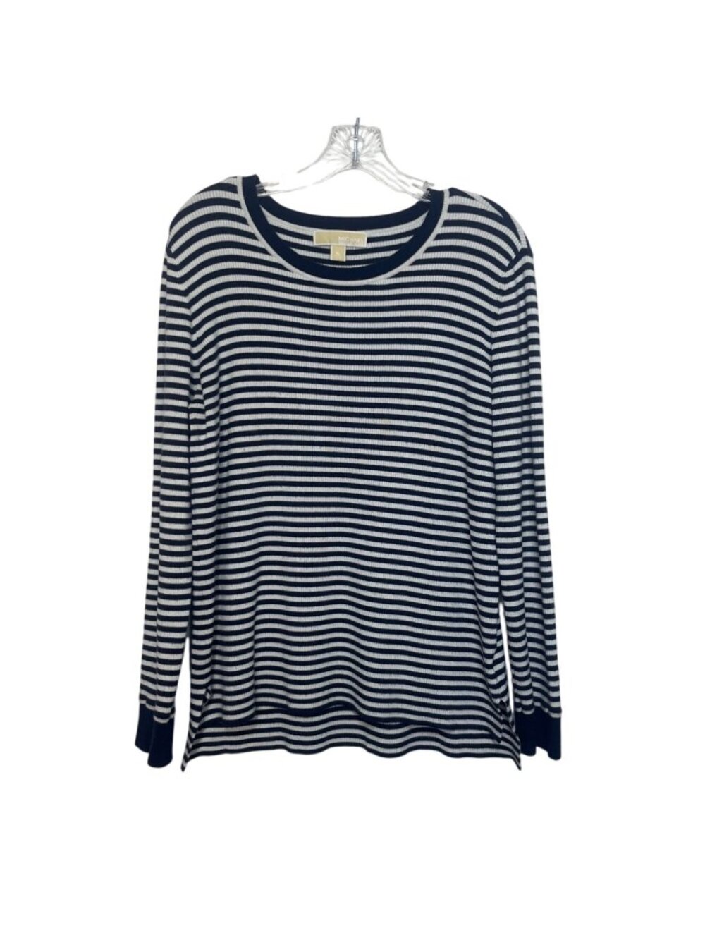 Michael Kors Thermal Striped Knit Shirt Top XL Navy Blue White Warm